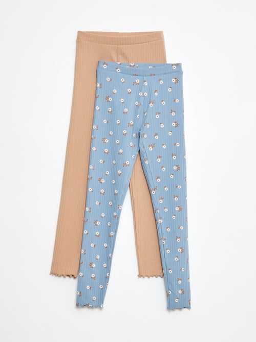 Lote de leggings caneladas 1 estampadas + 1 lisas - 2 peças - Kiabi