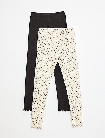 Lote de leggings caneladas 1 estampadas + 1 lisas - 2 peças