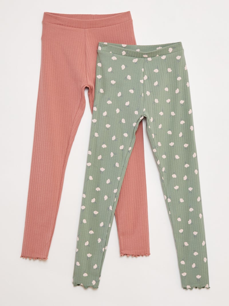 Lote de leggings caneladas 1 estampadas + 1 lisas - 2 peças Rosa - Kiabi