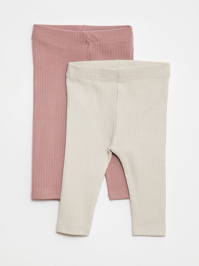 Lote de Leggings caneladas compridas - 2 peças Bege - Kiabi