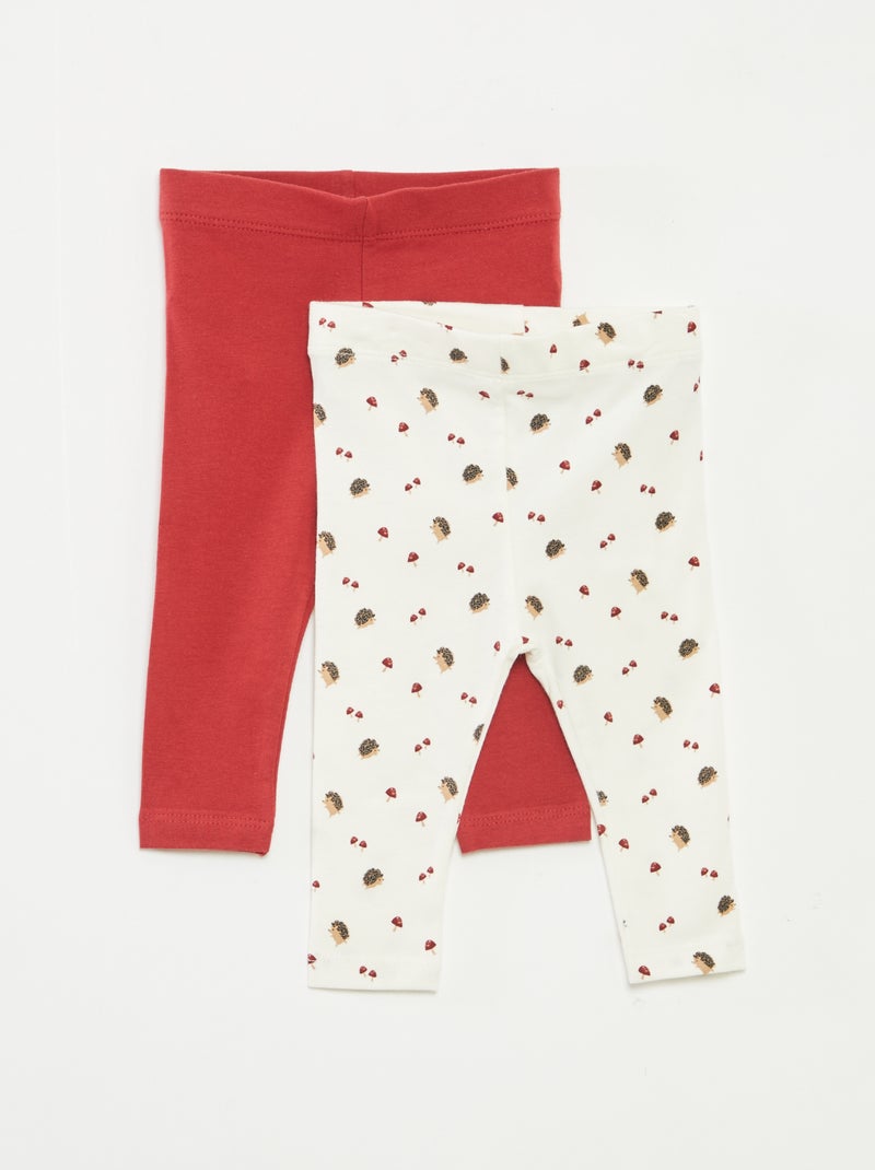 Lote de leggings compridos 1 estampado all-over / 1 cor lisa Vermelho - Kiabi
