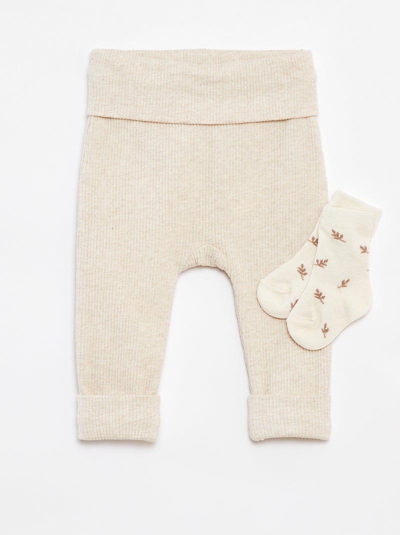 Lote de leggings nervuradas + meias - 2 peças BEGE - Kiabi
