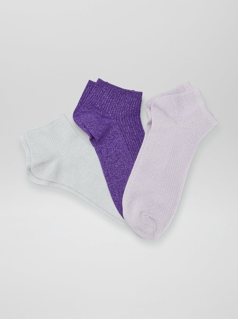 Lote de meias curtas brilhantes - 3 pares VIOLETA - Kiabi
