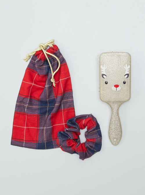 Lote escova + bolsa + elástico de cabelo - Kiabi