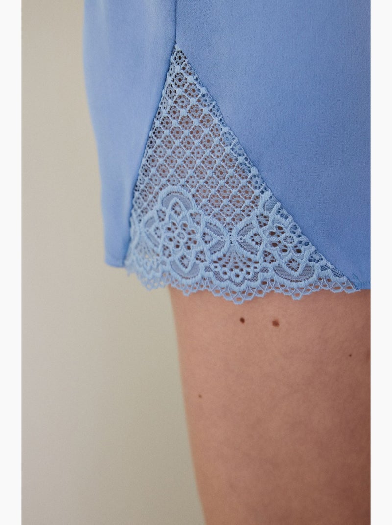 Luna short de pijama em cetim com renda penti Azul-céu - Kiabi