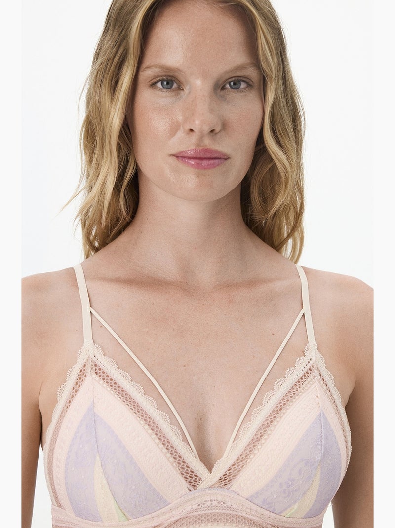 Luna sutiã push-up em renda às riscas penti Rosa velho - Kiabi