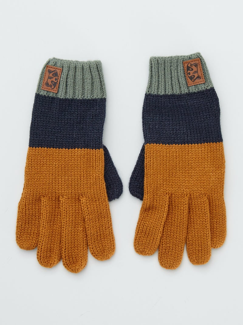 Luvas de malha canelada tricolor AMARELO - Kiabi