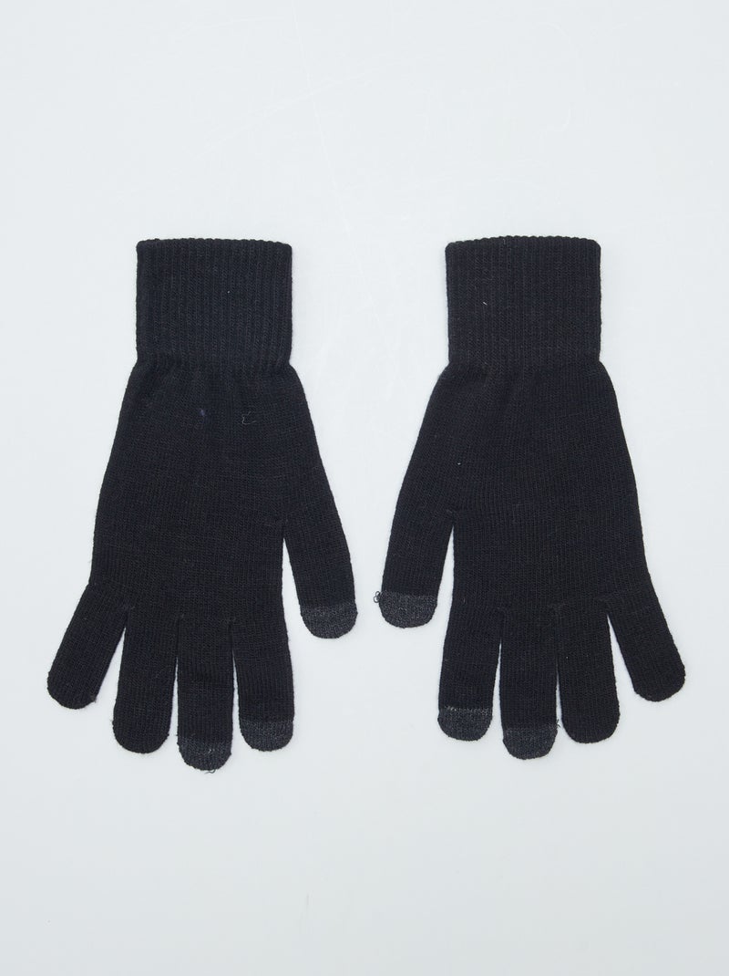 Luvas lisas em malha tricô com pontas contrastantes PRETO - Kiabi