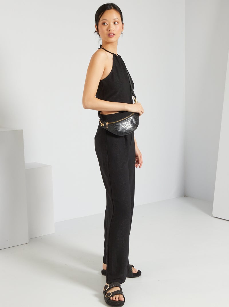Macacão ajurado de material jacquard PRETO - Kiabi