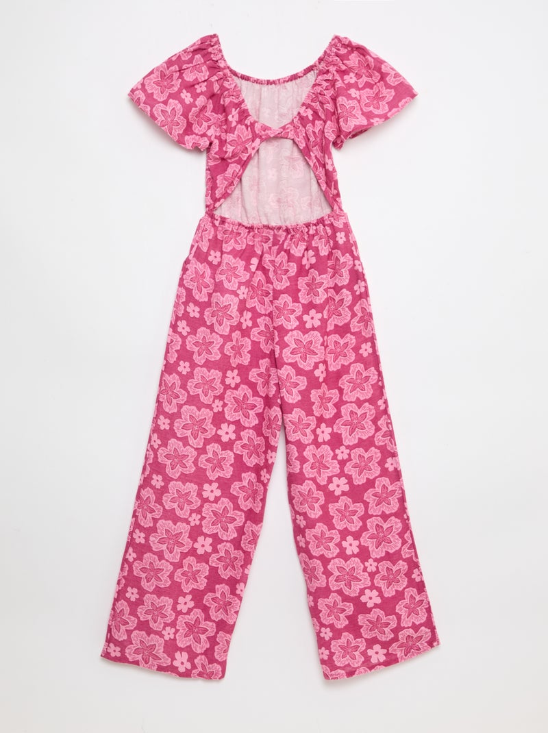 Macacão calça comprida e larga com mangas curtas Rosa - Kiabi