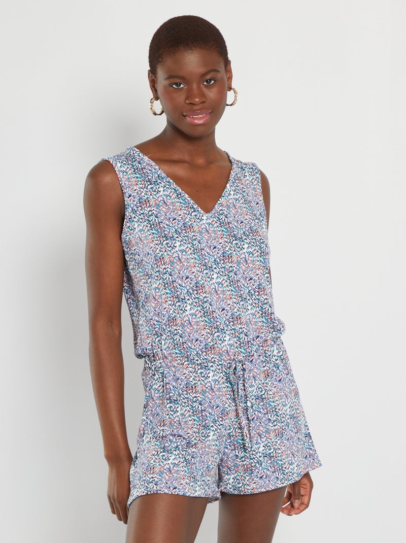 Macacão-calção acetinado Ikat azul - Kiabi