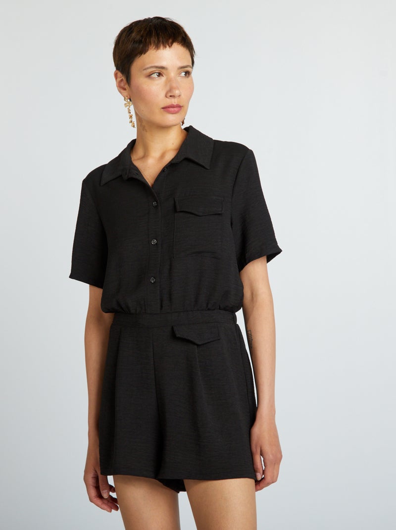 Macacão-calção camisa de manga curta Preto - Kiabi