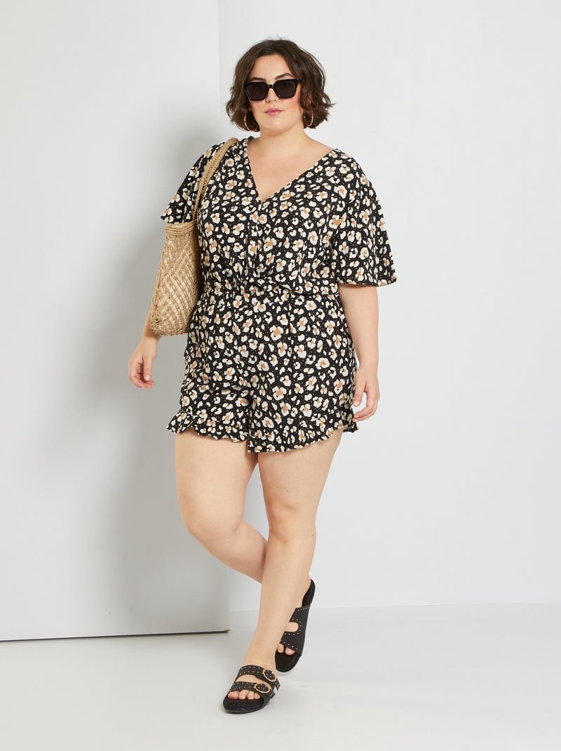 Macacão-calção com estampado leopardo PRETO - Kiabi
