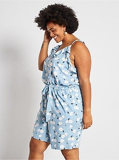 Macacão-calção com folho estampado 'flores' - Kiabi