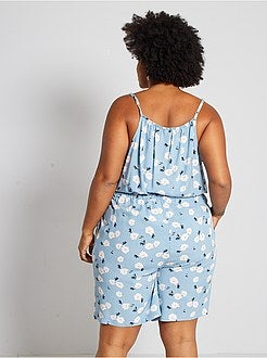 Macacão-calção com folho estampado 'flores' - Kiabi