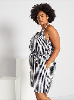 Macacão-calção com folho estampado 'vichy' - Kiabi