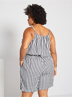 Macacão-calção com folho estampado 'vichy' - Kiabi