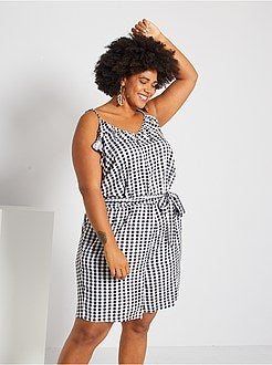 Macacão-calção com folho estampado 'vichy' - Kiabi