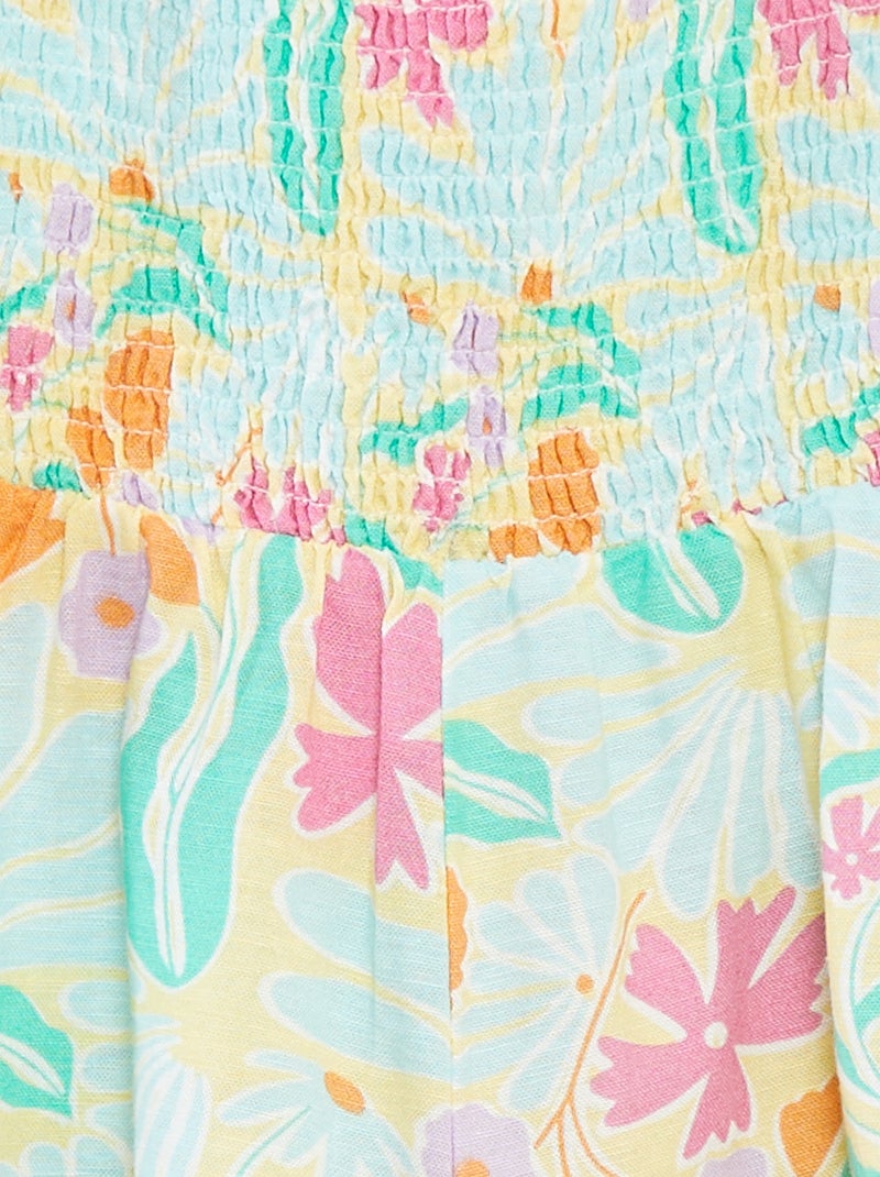 Macacão-calção com folhos de linho misturado Verde - Kiabi