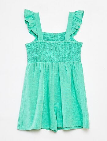 Macacão-calção com folhos de linho misturado