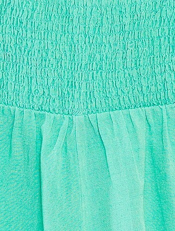 Macacão-calção com folhos de linho misturado