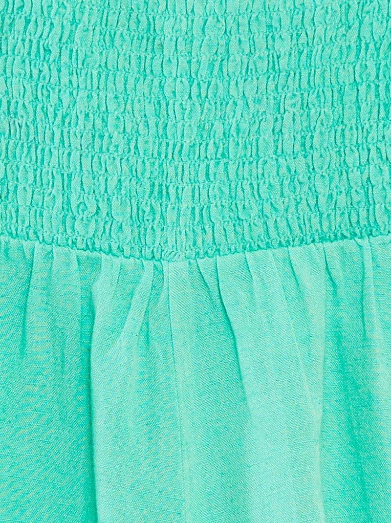 Macacão-calção com folhos de linho misturado Verde - Kiabi