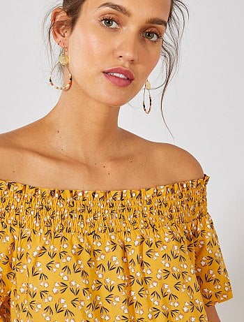 Macacão-calção com gola bardot - Kiabi