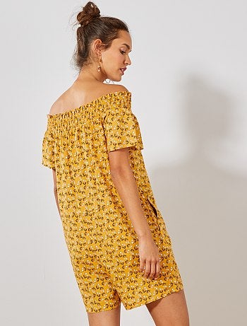 Macacão-calção com gola bardot - Kiabi