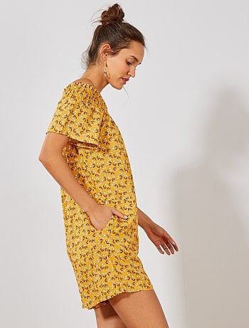 Macacão-calção com gola bardot - Kiabi