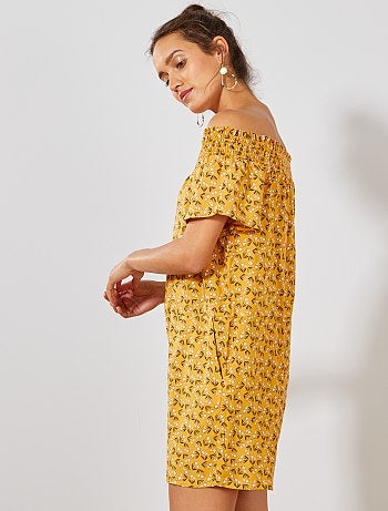 Macacão-calção com gola bardot - Kiabi