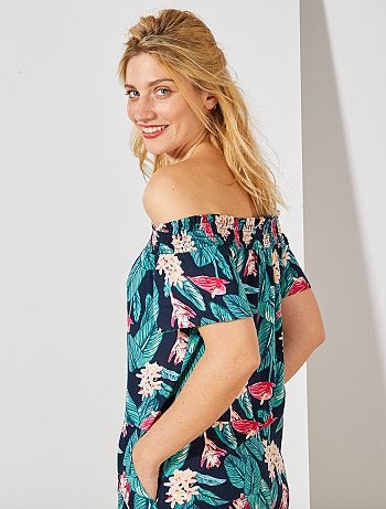 Macacão-calção com gola bardot - Kiabi