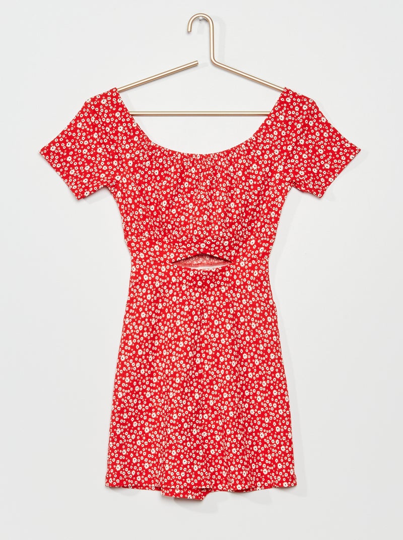 Macacão-calção com gola bardot em malha gofrada VERMELHO - Kiabi