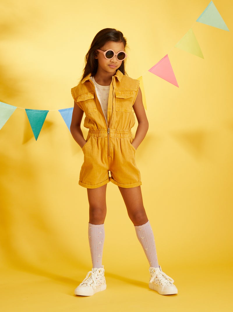 Macacão-calção de ganga AMARELO - Kiabi
