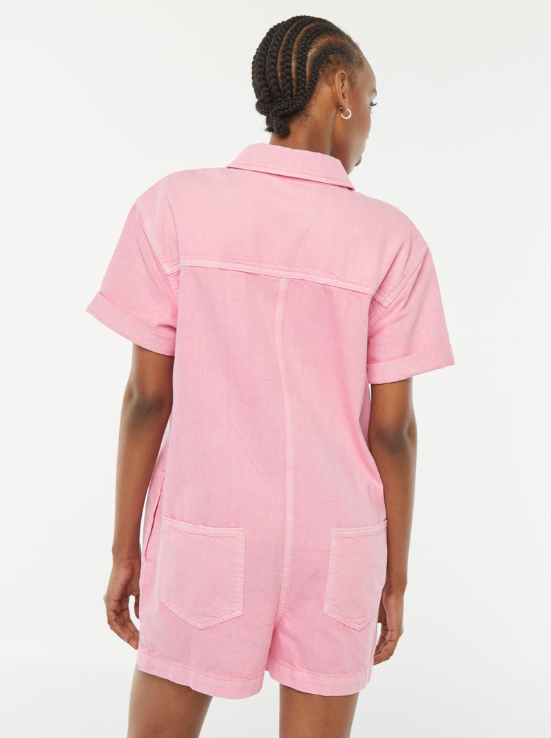 Macacão-calção de ganga com molas de pressão Rosa - Kiabi