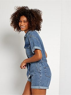 Macacão-calção de ganga de conceção ecológica - Kiabi