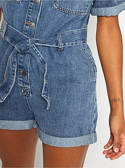 Macacão-calção de ganga de conceção ecológica - Kiabi