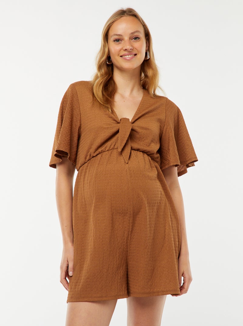 Macacão-calção de grávida em malha gofrada Castanho - Kiabi