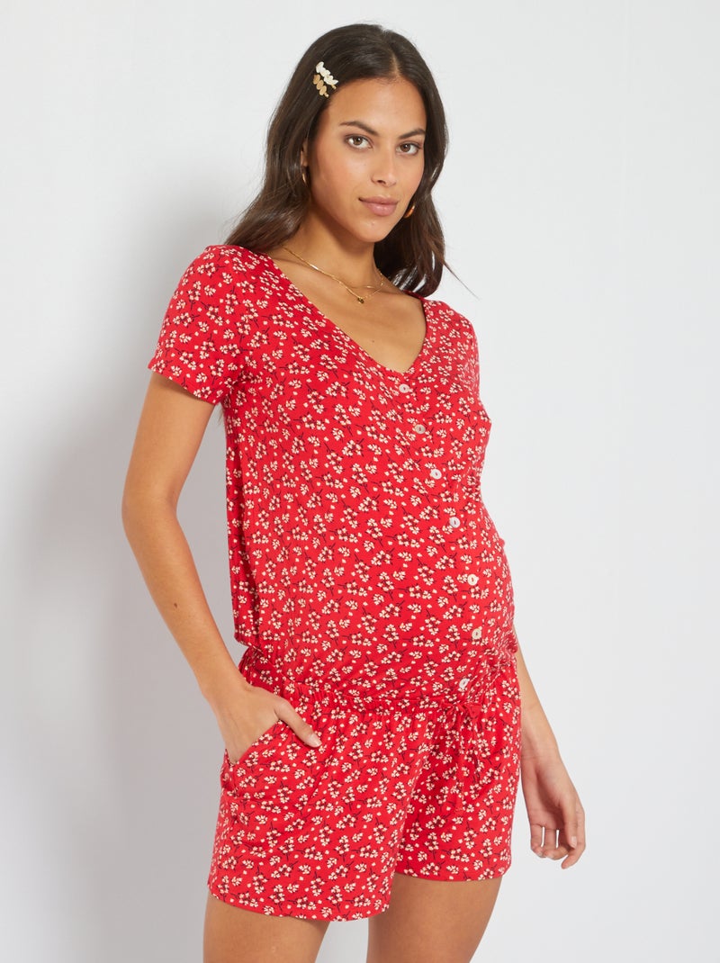 Macacão-calção de grávida em malha VERMELHO - Kiabi