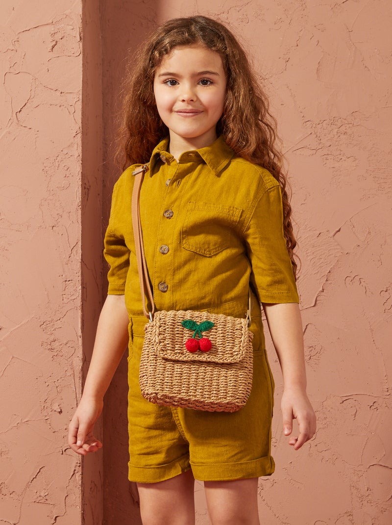 Macacão-calção de linho misturado de manga curta - Unissexo AMARELO - Kiabi