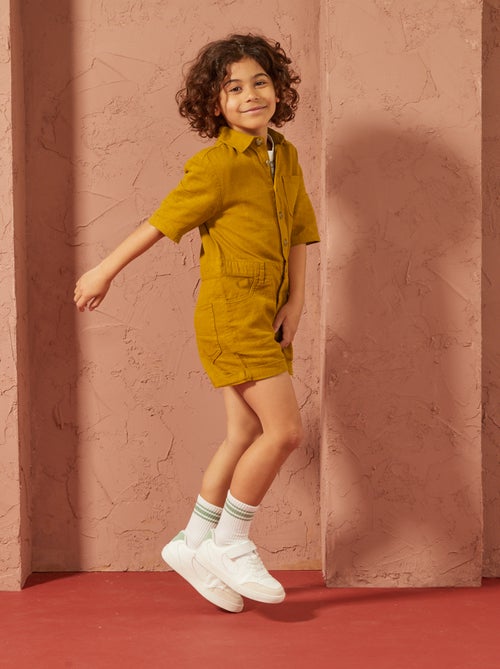 Macacão-calção de linho misturado de manga curta - Unissexo - Kiabi