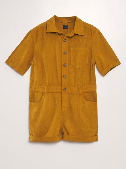 Macacão-calção de linho misturado de manga curta - Unissexo - Kiabi