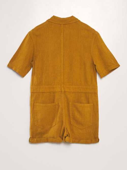 Macacão-calção de linho misturado de manga curta - Unissexo - Kiabi