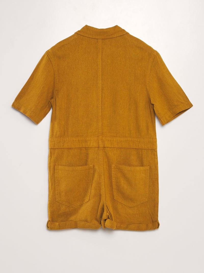 Macacão-calção de linho misturado de manga curta - Unissexo AMARELO - Kiabi