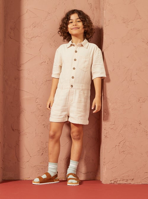 Macacão-calção de linho misturado de manga curta - Unissexo - Kiabi