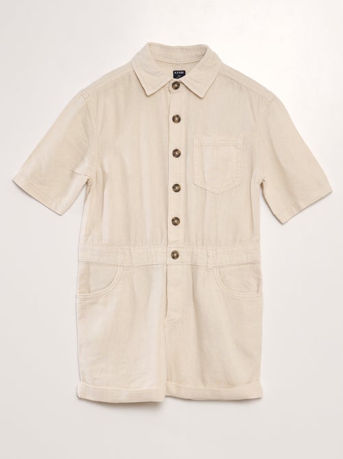 Macacão-calção de linho misturado de manga curta - Unissexo - Kiabi