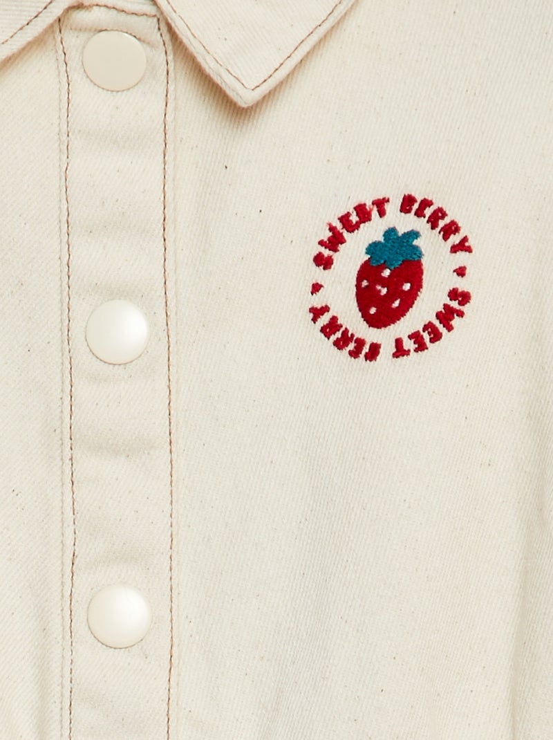 Macacão-calção de sarja com bordado BRANCO - Kiabi