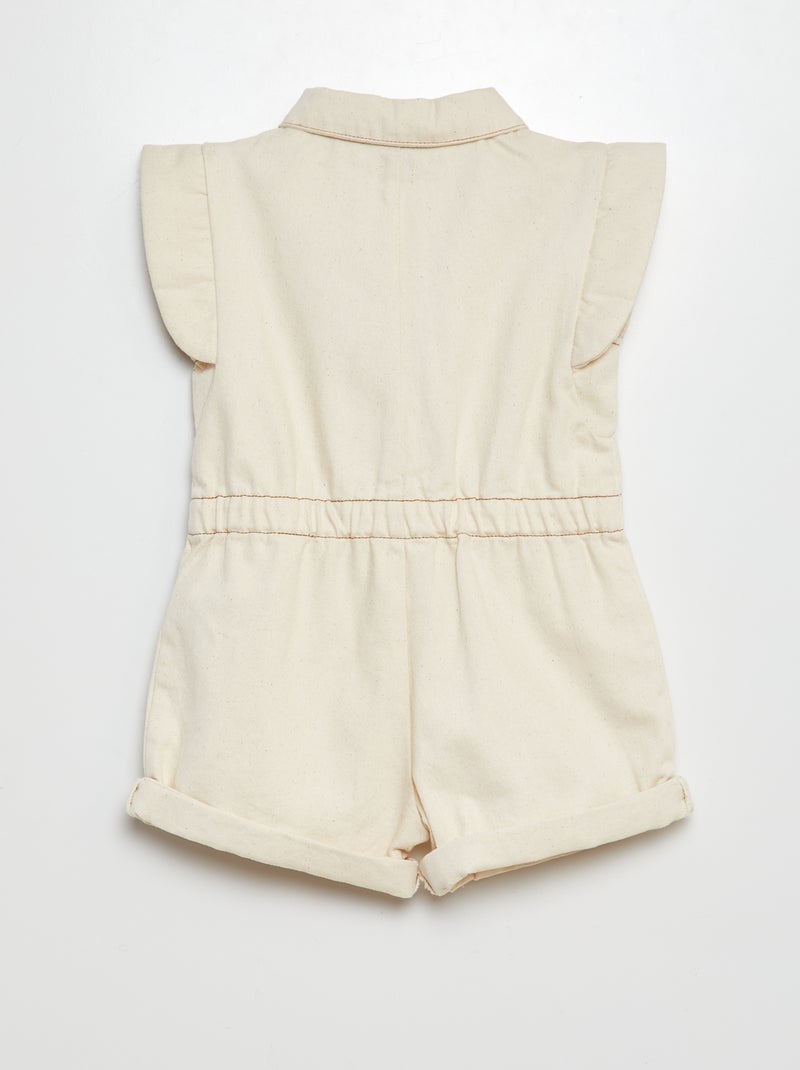 Macacão-calção de sarja com bordado BRANCO - Kiabi