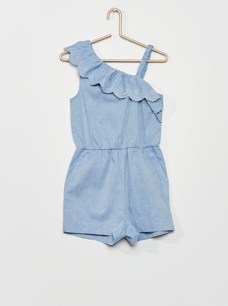 Macacão-calção em chambray Azul - Kiabi