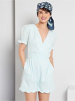 Macacão-calção em gaze de algodão de conceção ecológica - Kiabi