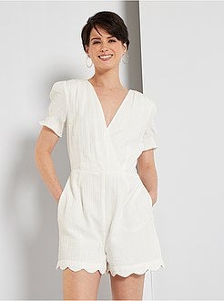 Macacão-calção em gaze de algodão de conceção ecológica - Kiabi